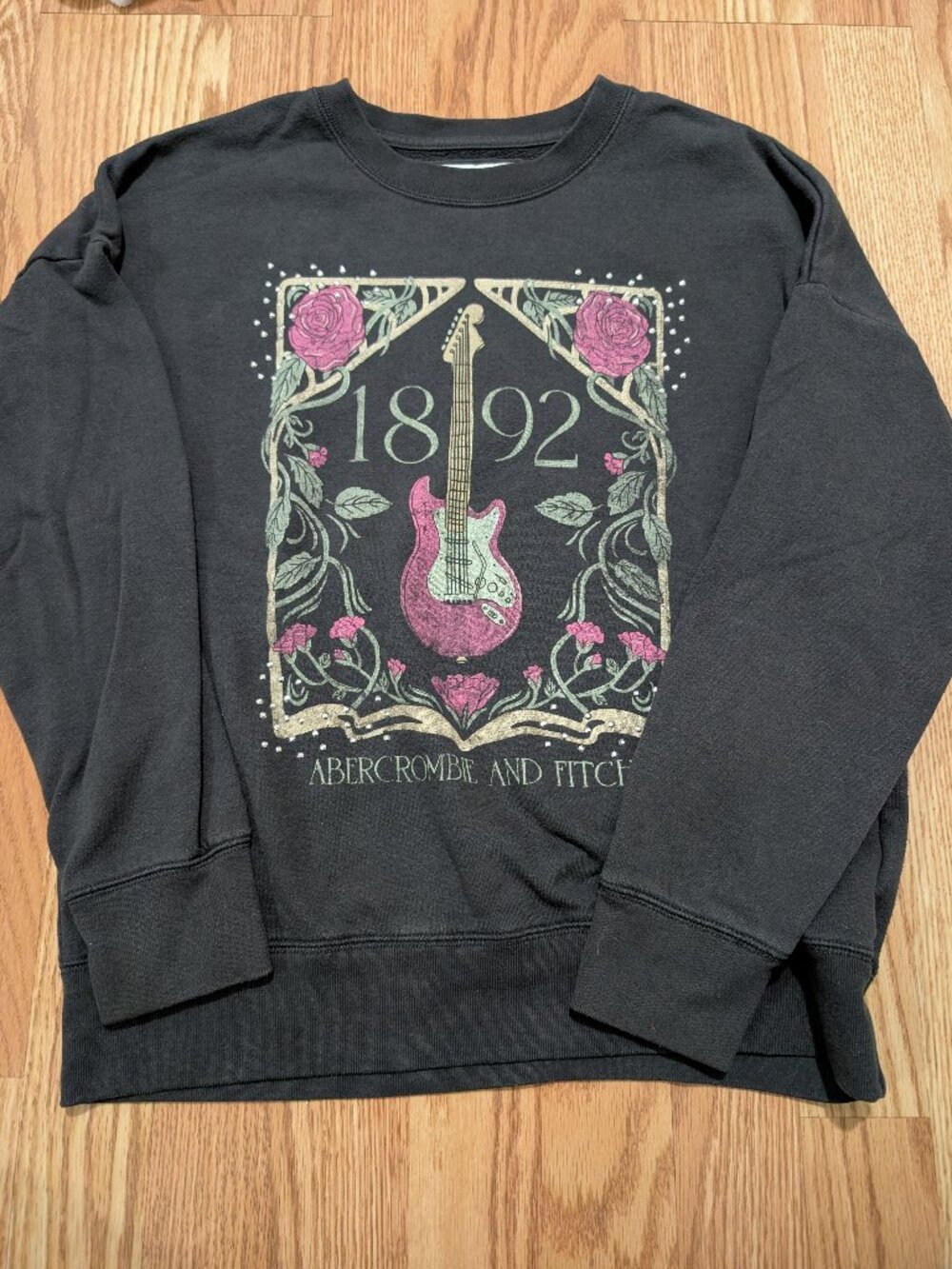 Girls Abercrombie Kids Crewneck Dark Gray Light Black Guitar 13/14